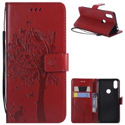 Embossing Butterfly Tree Leather Wallet Case for Motorola One (P30 Play) - Red