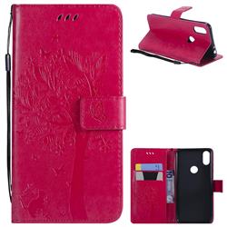 Embossing Butterfly Tree Leather Wallet Case for Motorola One (P30 Play) - Rose