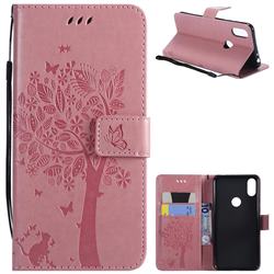 Embossing Butterfly Tree Leather Wallet Case for Motorola One (P30 Play) - Pink