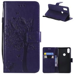 Embossing Butterfly Tree Leather Wallet Case for Motorola One (P30 Play) - Purple