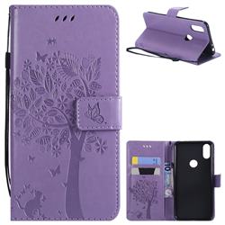 Embossing Butterfly Tree Leather Wallet Case for Motorola One (P30 Play) - Violet