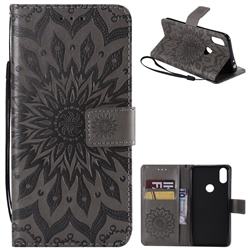 Embossing Sunflower Leather Wallet Case for Motorola One (P30 Play) - Gray