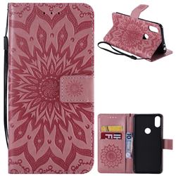 Embossing Sunflower Leather Wallet Case for Motorola One (P30 Play) - Pink