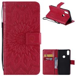 Embossing Sunflower Leather Wallet Case for Motorola One (P30 Play) - Red