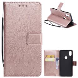 Embossing Sunflower Leather Wallet Case for Motorola One (P30 Play) - Rose Gold