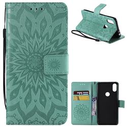 Embossing Sunflower Leather Wallet Case for Motorola One (P30 Play) - Green