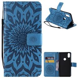 Embossing Sunflower Leather Wallet Case for Motorola One (P30 Play) - Blue