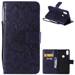Embossing Sunflower Leather Wallet Case for Motorola One (P30 Play) - Purple