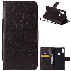 Embossing Sunflower Leather Wallet Case for Motorola One (P30 Play) - Brown