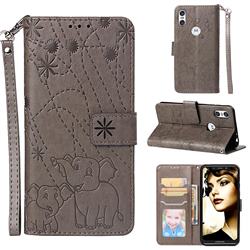 Embossing Fireworks Elephant Leather Wallet Case for Motorola One (P30 Play) - Gray