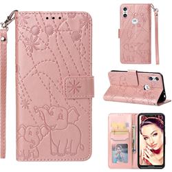 Embossing Fireworks Elephant Leather Wallet Case for Motorola One (P30 Play) - Rose Gold