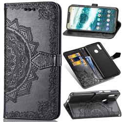 Embossing Imprint Mandala Flower Leather Wallet Case for Motorola One (P30 Play) - Black