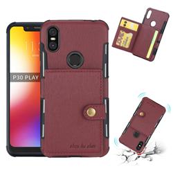 Brush Multi-function Leather Phone Case for Motorola One (P30 Play) - Wine Red