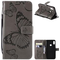 Embossing 3D Butterfly Leather Wallet Case for Motorola One Power (P30 Note) - Gray
