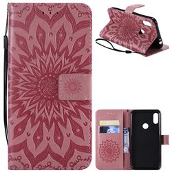 Embossing Sunflower Leather Wallet Case for Motorola One Power (P30 Note) - Pink