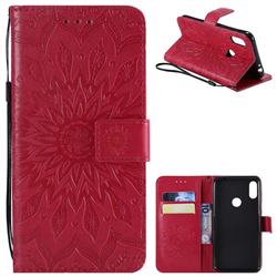 Embossing Sunflower Leather Wallet Case for Motorola One Power (P30 Note) - Red