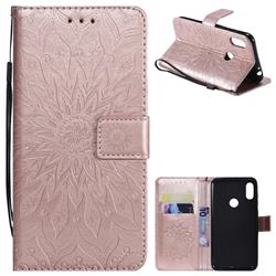 Embossing Sunflower Leather Wallet Case for Motorola One Power (P30 Note) - Rose Gold