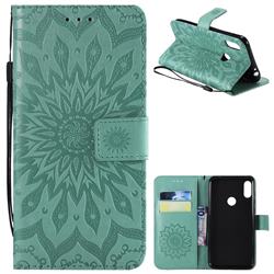 Embossing Sunflower Leather Wallet Case for Motorola One Power (P30 Note) - Green