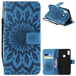 Embossing Sunflower Leather Wallet Case for Motorola One Power (P30 Note) - Blue