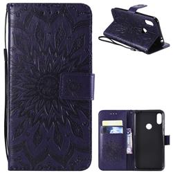 Embossing Sunflower Leather Wallet Case for Motorola One Power (P30 Note) - Purple