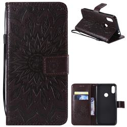 Embossing Sunflower Leather Wallet Case for Motorola One Power (P30 Note) - Brown