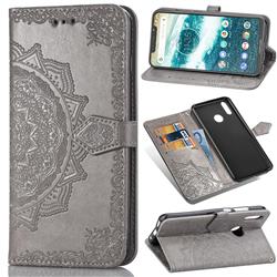 Embossing Imprint Mandala Flower Leather Wallet Case for Motorola One Power (P30 Note) - Gray