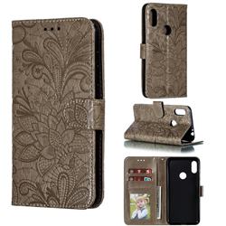 Intricate Embossing Lace Jasmine Flower Leather Wallet Case for Motorola One Power (P30 Note) - Gray