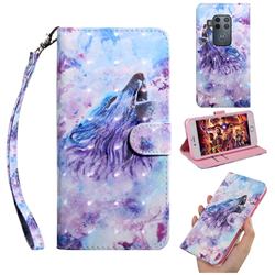 Roaring Wolf 3D Painted Leather Wallet Case for Motorola One Zoom