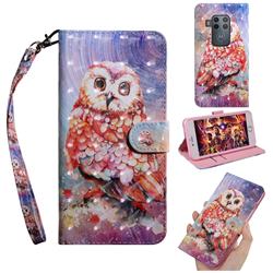 Colored Owl 3D Painted Leather Wallet Case for Motorola One Zoom