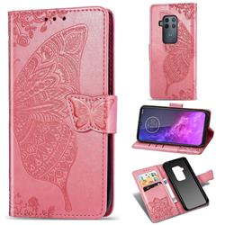 Embossing Mandala Flower Butterfly Leather Wallet Case for Motorola One Zoom - Pink