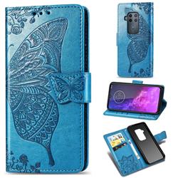 Embossing Mandala Flower Butterfly Leather Wallet Case for Motorola One Zoom - Blue