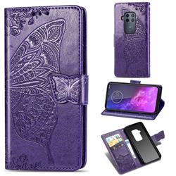 Embossing Mandala Flower Butterfly Leather Wallet Case for Motorola One Zoom - Dark Purple