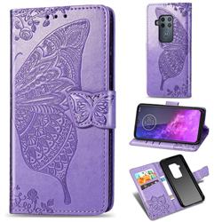Embossing Mandala Flower Butterfly Leather Wallet Case for Motorola One Zoom - Light Purple