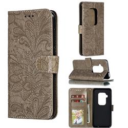 Intricate Embossing Lace Jasmine Flower Leather Wallet Case for Motorola One Zoom - Gray