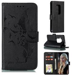 Intricate Embossing Lychee Feather Bird Leather Wallet Case for Motorola One Zoom - Black