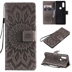 Embossing Sunflower Leather Wallet Case for Motorola Moto P40 - Gray
