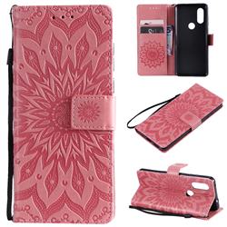 Embossing Sunflower Leather Wallet Case for Motorola Moto P40 - Pink