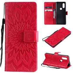Embossing Sunflower Leather Wallet Case for Motorola Moto P40 - Red