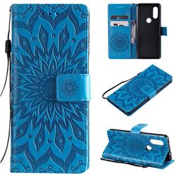 Embossing Sunflower Leather Wallet Case for Motorola Moto P40 - Blue