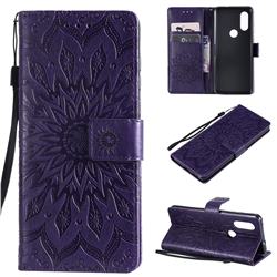 Embossing Sunflower Leather Wallet Case for Motorola Moto P40 - Purple