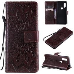 Embossing Sunflower Leather Wallet Case for Motorola Moto P40 - Brown