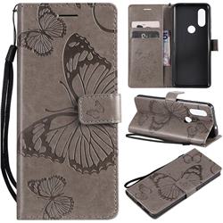 Embossing 3D Butterfly Leather Wallet Case for Motorola Moto P40 - Gray