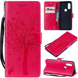 Embossing Butterfly Tree Leather Wallet Case for Motorola Moto P40 - Rose
