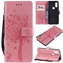 Embossing Butterfly Tree Leather Wallet Case for Motorola Moto P40 - Pink