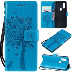 Embossing Butterfly Tree Leather Wallet Case for Motorola Moto P40 - Blue