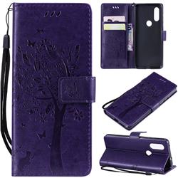 Embossing Butterfly Tree Leather Wallet Case for Motorola Moto P40 - Purple