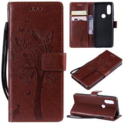 Embossing Butterfly Tree Leather Wallet Case for Motorola Moto P40 - Coffee