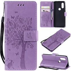 Embossing Butterfly Tree Leather Wallet Case for Motorola Moto P40 - Violet