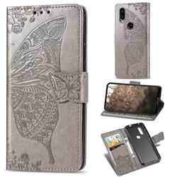 Embossing Mandala Flower Butterfly Leather Wallet Case for Motorola Moto P40 - Gray
