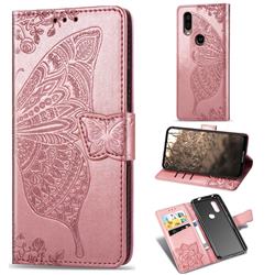Embossing Mandala Flower Butterfly Leather Wallet Case for Motorola Moto P40 - Rose Gold